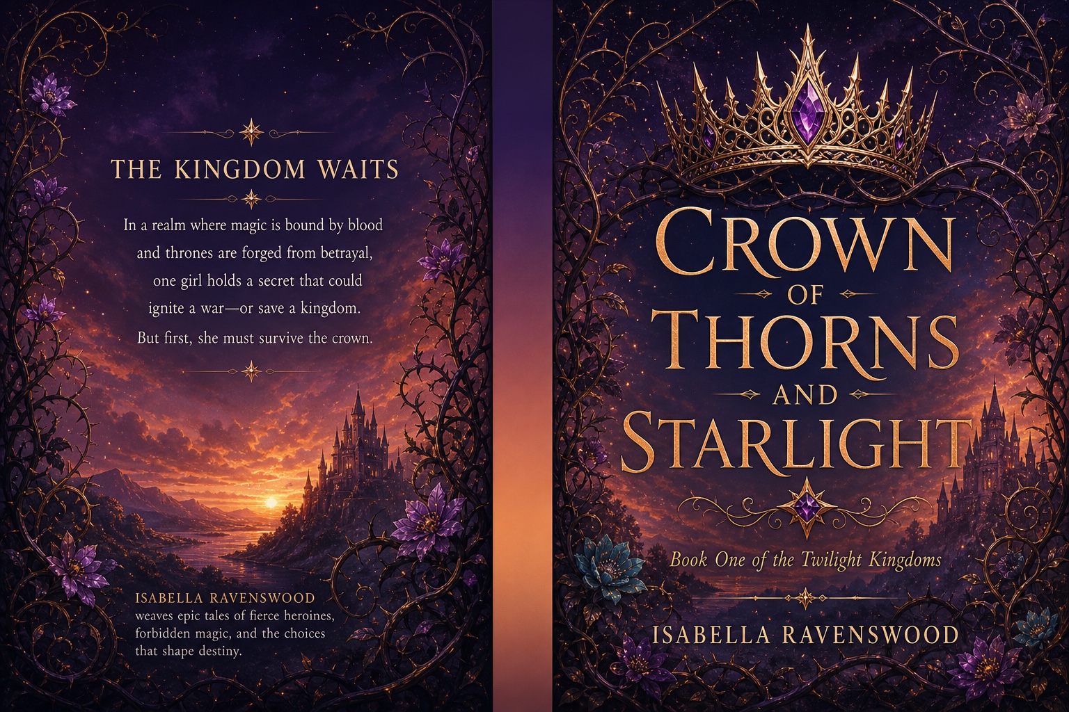 Crown of Thorns and Starlight full-wrap design with a front cover, spine and back-cover blurb
